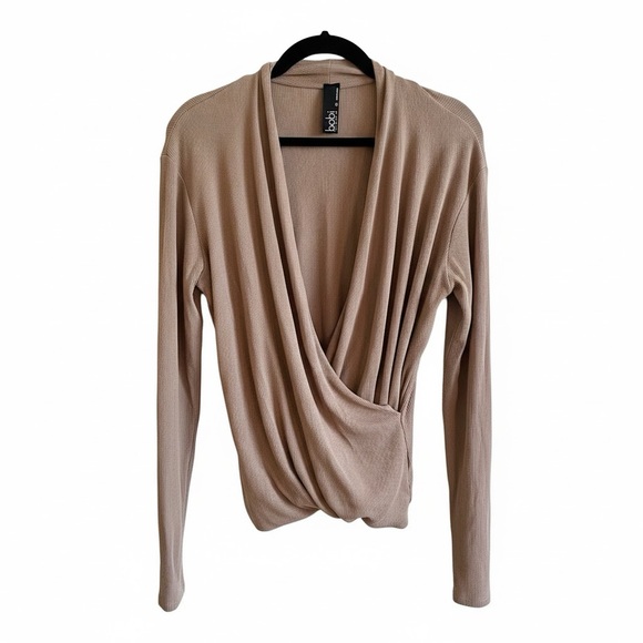 bobi Tops - Bobi Los Angeles Taupe Ribbed Long Sleeve Wrap Top Womens Medium